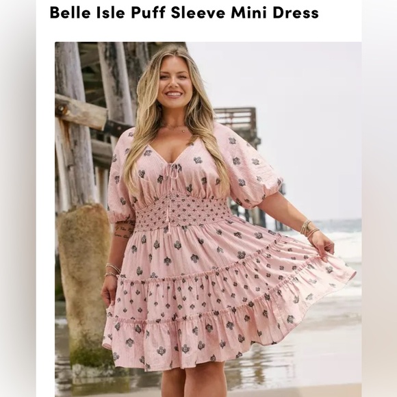 Belle Isle by Torrid Puff Sleeve Mini Dress - Picture 1 of 5